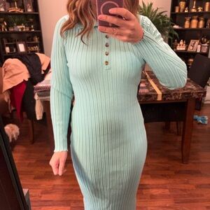 Mint Green Ribbed Knit Dress